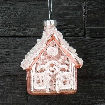 Ёлочная игрушка Glass Hanger House Pink With Beads 10 cm - ракурс 5