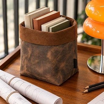 Корзина для хранения Leather Storage Basket Medium натуральная кожа Noire Old - ракурс 6