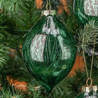 Набор из 3-х ёлочных игрушек Set Of 3 Glass Metal Scratched Balls Green 10 cm - ракурс 5