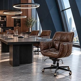 Кресло Center Swivel Armchair On Wheels RM натуральная кожа Antique Master - ракурс 7