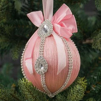Ёлочная игрушка Silver Pattern And Bow Ball Light Pink 10 cm