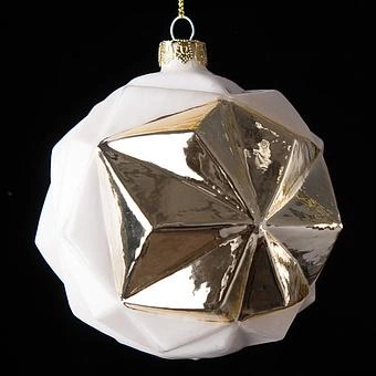 Набор из 2-х ёлочных игрушек Set Of 2 Glass Pyramid Balls Cream/Gold 9 cm - ракурс 2