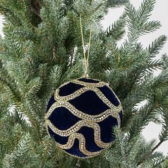 Ёлочная игрушка Gold Ornament Velvet Ball Dark Blue 12 cm - ракурс 5