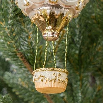Набор из 2-х ёлочных игрушек Set Of 2 Glass Hot Air Balloons Gold Cream 16 cm - ракурс 4