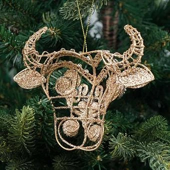 Ёлочная игрушка Wire Jewel Bull Head Champagne/Clear 13 cm - ракурс 2