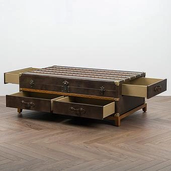 Журнальный стол-сундук Piligrim Coffee Table, Light Wood RM натуральная кожа Antique Master - ракурс 2