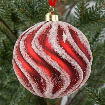 Ёлочная игрушка White Wavy Lines Ball Red 10 cm