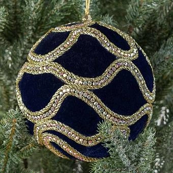 Ёлочная игрушка Gold Ornament Velvet Ball Dark Blue 12 cm - ракурс 2