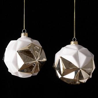 Набор из 2-х ёлочных игрушек Set Of 2 Glass Pyramid Balls Cream/Gold 9 cm