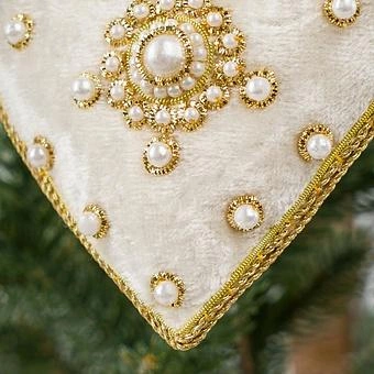 Ёлочная игрушка White Velvet Heart With Pearls 10 cm - ракурс 5