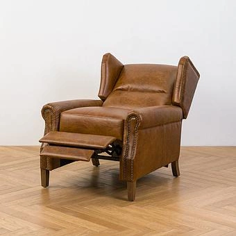 Кресло-реклайнер Zaragoza Recliner Armchair, Light Brown Wood D натуральная кожа Cigar - ракурс 2
