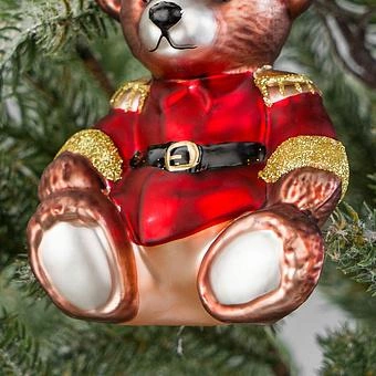 Ёлочная игрушка Glass Toy Soldier Bear Red Brown Black 15 cm - ракурс 5