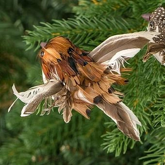 Набор из 2-х ёлочных игрушек Set Of 2 Feather Birds On Clip Brown 11 cm - ракурс 8
