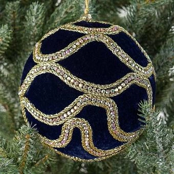 Ёлочная игрушка Gold Ornament Velvet Ball Dark Blue 12 cm