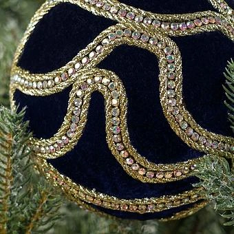 Ёлочная игрушка Gold Ornament Velvet Ball Dark Blue 12 cm - ракурс 4