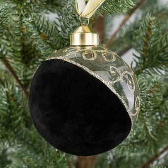 Ёлочная игрушка Transparent Half Asymmetric Black Ball With Gold Curls 8 cm - ракурс 2
