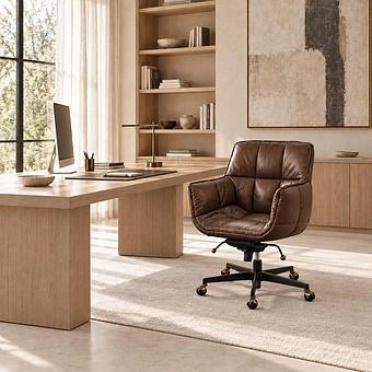 Кресло Center Swivel Armchair On Wheels RM натуральная кожа Antique Master - ракурс 6
