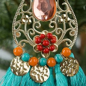 Новогодняя подвеска Metal Pendant With Turquoise Tassel 13 cm - ракурс 5