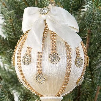 Новогодняя подвеска Rhinestones Beige Ball Pendant With Tassel 26 cm - ракурс 3