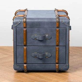 Тумба-сундук Forward Side Table RM натуральная кожа Dark Blue Master - ракурс 2