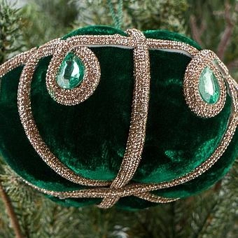 Ёлочная игрушка Velvet Pumpkin With Pattern And Rhinestones Green 12,5 cm - ракурс 4