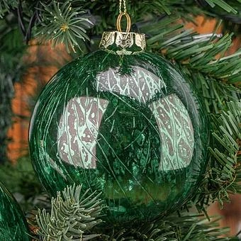 Набор из 3-х ёлочных игрушек Set Of 3 Glass Metal Scratched Balls Green 10 cm - ракурс 2