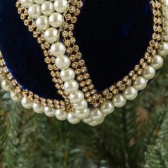 Ёлочная игрушка Velvet Ball With Pearls Blue 10 cm - ракурс 4