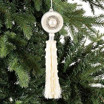 Новогодняя подвеска Tassel With Pearls Beige 21 cm