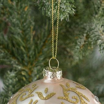 Набор из 2-х ёлочных игрушек Set Of 2 Glass Hot Air Balloons Gold Cream 16 cm - ракурс 5