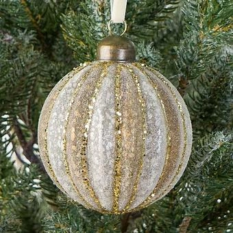Ёлочная игрушка Striped Ball Creamy Beige 8 cm