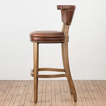 Барный стул Angeles Barstool High, Weathered Oak натуральная кожа Vintage Cigar - ракурс 3