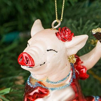 Ёлочная игрушка Glass Hanger Dancing Pig 10 cm - ракурс 3