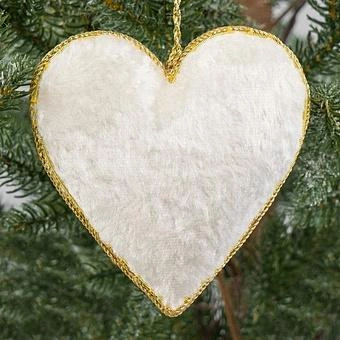 Ёлочная игрушка White Velvet Heart With Pearls 10 cm - ракурс 3