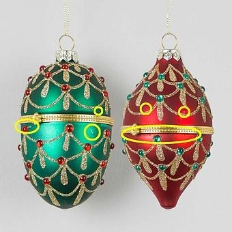 Набор из 2-х ёлочных игрушек Set Of 2 Xmas Egg Boxes Jewel Red Green 11 cm discount1 - ракурс 2