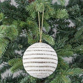Ёлочная игрушка Rhinestones Striped Ball White 10 cm - ракурс 5
