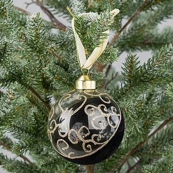 Ёлочная игрушка Transparent Half Asymmetric Black Ball With Gold Curls 8 cm - ракурс 5
