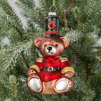 Ёлочная игрушка Glass Toy Soldier Bear Red Brown Black 15 cm