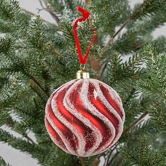 Ёлочная игрушка White Wavy Lines Ball Red 10 cm - ракурс 5