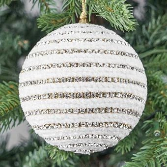 Ёлочная игрушка Rhinestones Striped Ball White 10 cm