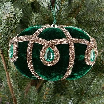 Ёлочная игрушка Velvet Pumpkin With Pattern And Rhinestones Green 12,5 cm