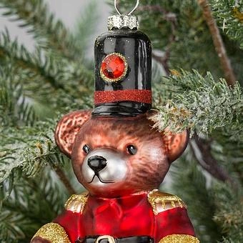 Ёлочная игрушка Glass Toy Soldier Bear Red Brown Black 15 cm - ракурс 4