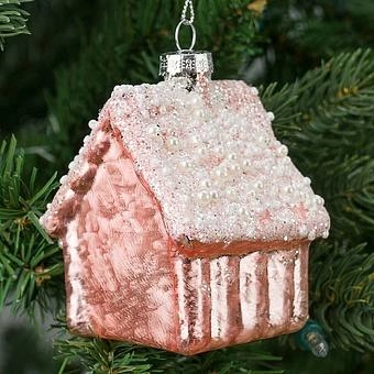 Ёлочная игрушка Glass Hanger House Pink With Beads 10 cm - ракурс 2