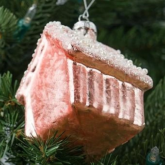 Ёлочная игрушка Glass Hanger House Pink With Beads 10 cm - ракурс 4