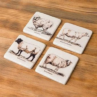 Набор из 4-х подставок под стаканы Set Of 4 Stone Coasters Sheep