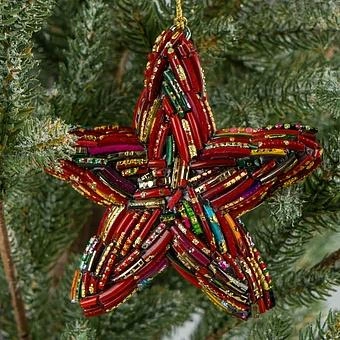Ёлочная игрушка Multi-Colored Beads Star Red 12 cm