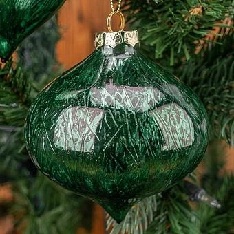 Набор из 3-х ёлочных игрушек Set Of 3 Glass Metal Scratched Balls Green 10 cm - ракурс 8