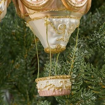 Набор из 2-х ёлочных игрушек Set Of 2 Glass Hot Air Balloons Gold Cream 16 cm - ракурс 7