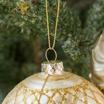 Набор из 2-х ёлочных игрушек Set Of 2 Glass Hot Air Balloons Gold Cream 16 cm - ракурс 2