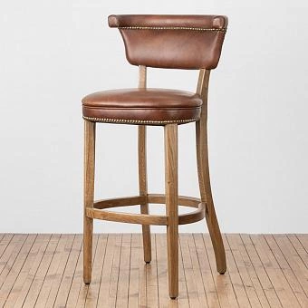 Барный стул Angeles Barstool High, Weathered Oak натуральная кожа Vintage Cigar