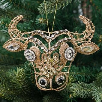Ёлочная игрушка Wire Jewel Bull Head Champagne/Clear 13 cm